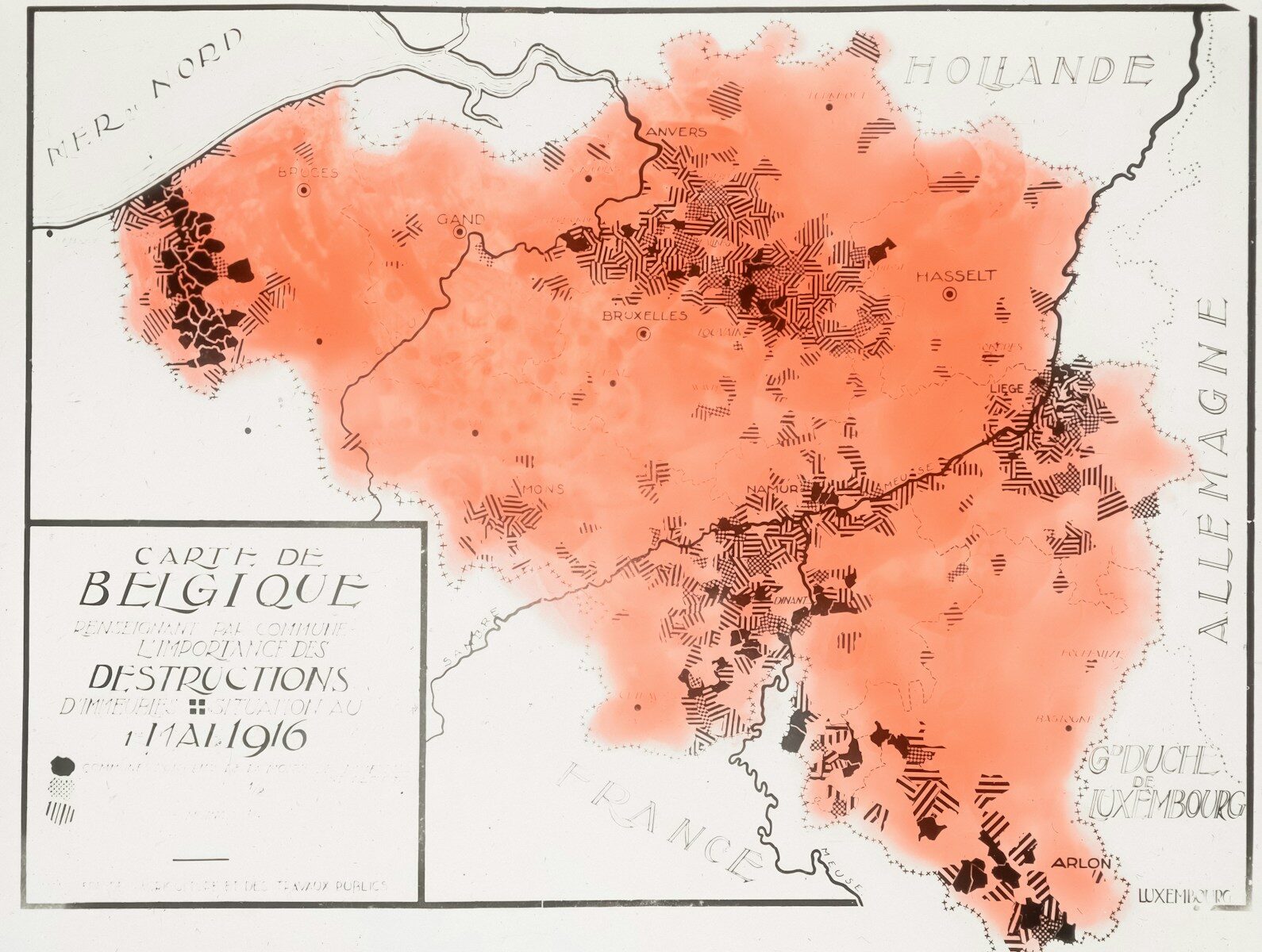Map of belgium showing destruction in 1916